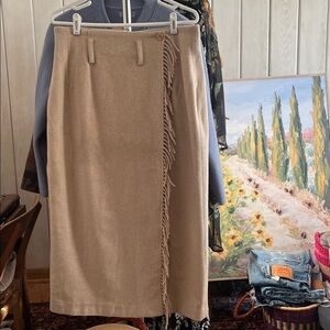 Vintage Express Wool Blend Elegant Tan Fringe Skirt